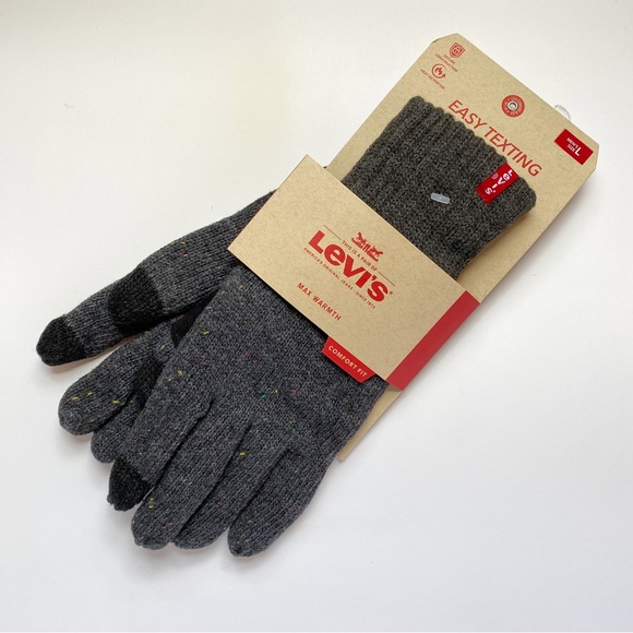 Levis Mens Knit Gloves Sz L Gray Max Warmth Easy Texting Tech Comfort Fit - Picture 10 of 10